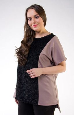 Изящный жилет-туника из комбинации двух тканей - серого джерси и великолепного фактурного черного трикотажа с блеском травка