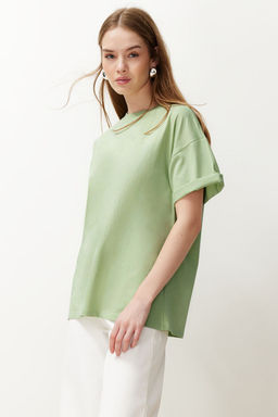 Mint %100 Pamuk Bisiklet Yaka Oversize/Genis Kal?p Orme T-Shirt TWOSS20TS0134