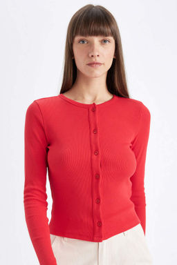 Slim Fit Dar Kesim Basic Duz Bisiklet Yaka Dugmeli Fitilli Kaskorse H?rka - Defacto фото 2