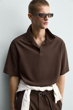 CAMISA POLO FLUIDO RELAXED FIT / Negro - Zara фото 5