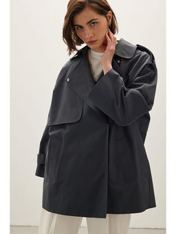 Manuka Lacivert Overs?ze K?sa Trenckot Lacivert - Waikiki фото 2