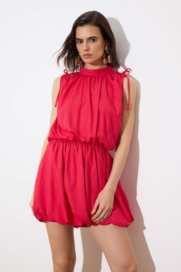 Limited Edition Fusya Balon Etek Detayl? K?sa / Mini Dokuma Elbise TWOSS26EL00139