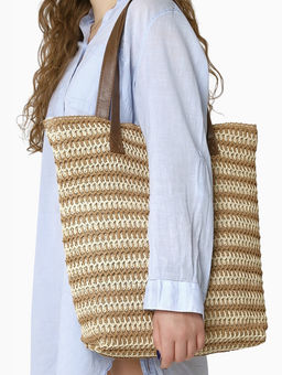 Сумка пляжная на молнии, на подкладке, бежевая/коричневая - Simaland фото 3