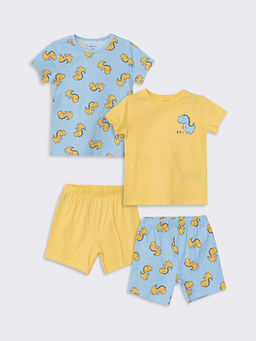Bisiklet Yaka K?sa Kollu Bask?l? ?ortlu Erkek Bebek Pijama Tak?m? 2li