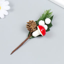 Цена за 12 шт. Декор для творчества «Веточка ели со снегом и шишкой» 13 см