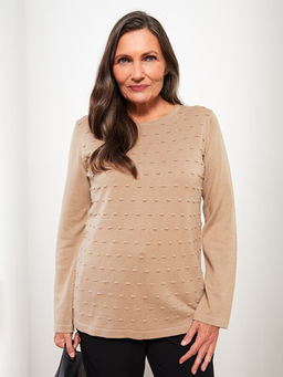 Bisiklet Yaka Kendinden Desenli Uzun Kollu Kad?n Triko Kazak