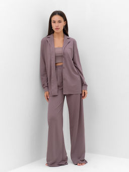 Костюм женский (рубашка, брюки, топ) KAFTAN Base, размер 50, кофейный