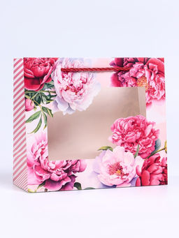 Цена за 2 шт. Пакет подарочный с окном Пионы, 25?10?22 см