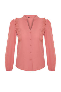 TRENDYOLMILLA Bej Dantelli Pamuklu Regular Normal Kal?p Dokuma Gomlek TWOSS20GO0044 фото 7