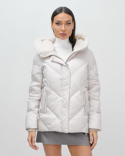 Куртка зимняя женская из овчина стильная и модная бежевого цвета 7348B - Visdeer фото 6