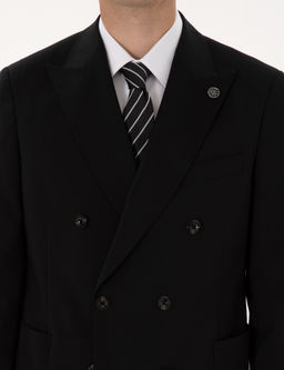 Siyah Ex. Slim Fit %100 Y_n Kruvaze Tak_m Elbise