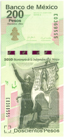 Банкнота 200 песо 2008(2010) года Мексика 200 лет Независимости
