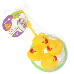 Резиновые игрушки для ванны Крошка Я «Поймай уточку», в наборе сачок, 4 уточки с пищалкой