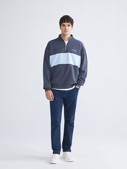 Dik Yaka Uzun Kollu Bask?l? Erkek Sweatshirt