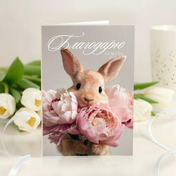 Открытка 4 шоколадки "Благодарю всего сердца (кролик с цветами)"