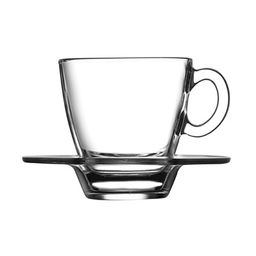"Аква (Aqua)" Чашка кофейная стеклянная 75мл, с блюдцем 10,5см, набор 6пар, цветная коробка, Pasabahce (Россия)