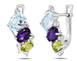 Серьги, аметист , перидот , топаз, Амичи