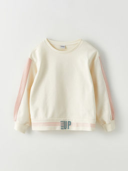 Bisiklet Yaka Bask?l? Uzun Kollu K?z ?ocuk Sweatshirt