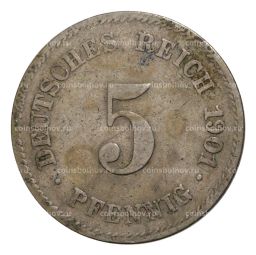 5 пфеннигов 1901 года J Германия