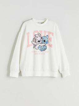 Stitch ve Angel Bask?l? K?z ?ocuk Sweatshirt