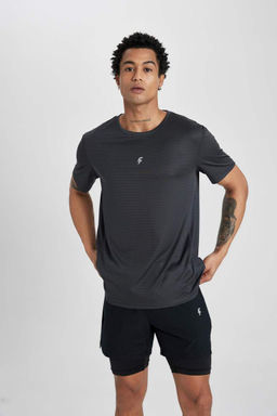 DeFactoFit Спортивная футболка узкого кроя с круглым вырезом и короткими рукавами с принтом  фото 3