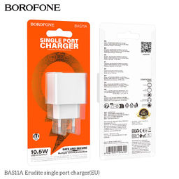 Зарядное устройство сетевое Borofone "Erudite" (BAS11A, 6941991104602) 2.1А, 1 USB, белое