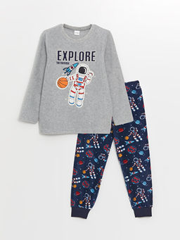 Bisiklet Yaka Bask?l? Uzun Kollu Polar Erkek ?ocuk Pijama Tak?m?