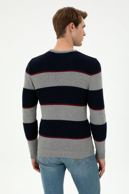 Erkek Slim Fit Bisiklet Yaka Gri Melanj Kazak