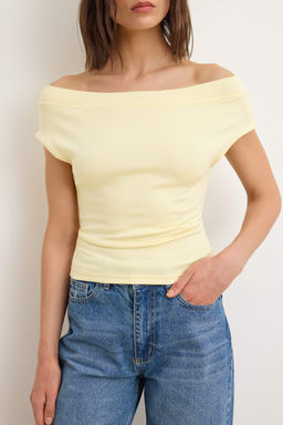 Sar? Fitted/Vucuda Oturan Carmen Yaka Kolsuz Esnek Orme Bluz TWOSS26BZ00788 - Trendyolmilla фото 3