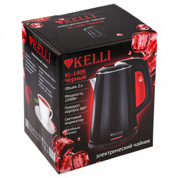 Чайник электрический Kelli 2л, внешний корпус пластиковый, внутренний корпус из нержавеющей стали, автоматическое отключение, поворачивающийся корпус на 360гр, закрытый нагревательный элемент, защита от перегрева, световой индикатор включения, черн - Домашняя Мода фото 2