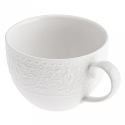 Русь Чашка фарфоровая 310мл, д9,8см h6,8см, глянцевая глазурь, белый, рельефный декор (Китай) - Домашняя мода фото 3