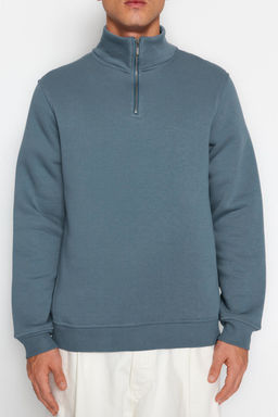 Mavi Regular/Normal Kesim Dik Yaka Fermuarl? Pamuklu Basic Ici Polarl? Sweatshirt TMNAW24SW00041