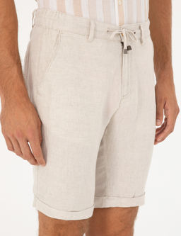 Bej Slim Fit Keten Kar___ml_ Dokuma _ort