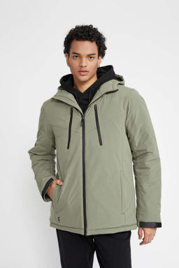 Водоотталкивающее водонепроницаемое пальто приталенного кроя DeFactoFit с флисовой подкладкой и капюшоном  фото 4