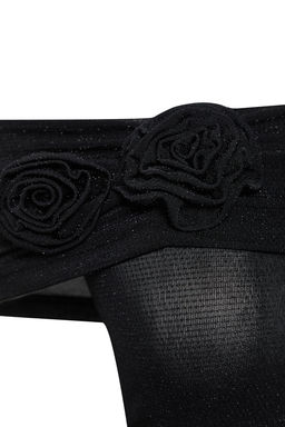 Trendyolmilla Siyah Gul Detayl? Par?lt?l? Simli Orme Bluz TPRSS25BZ00011 фото 7