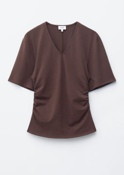 Camiseta fruncida de cuello en pico - H&m фото 3