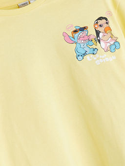 Bisiklet Yaka Lilo ve Stitch Bask?l? K?z ?ocuk Ti??rt