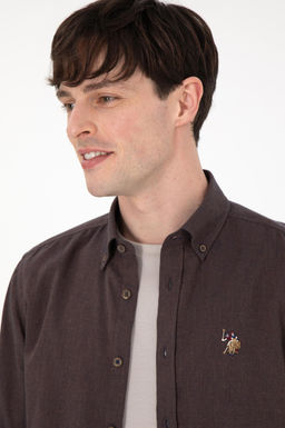 Мужская коричневая базовая рубашка с длинным рукавом Неожиданная скидка в корзине - U.s. polo assn фото 2