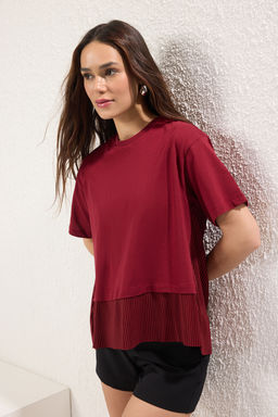 Bordo Oversize/Genis Kal?p Pilise Detayl? Orme Bluz TWOSS25BZ00466 - Trendyolmilla фото 2