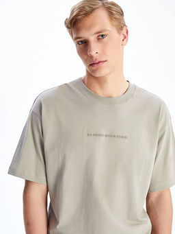 Bisiklet Yaka Bask?l? Penye Erkek Ti??rt