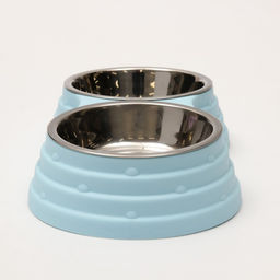 Миска металлическая двойная на пластиковом основании, 25145 см, голубая - Пижон фото 6