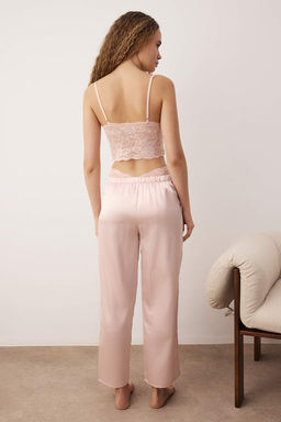 Lacivert 3lu Ceyiz Set Ust Dantel, Alt Saten Ask?l? Kulotlu Dokuma Pijama Tak?m? THMAW26PT00077 - Trendyolmilla фото 11