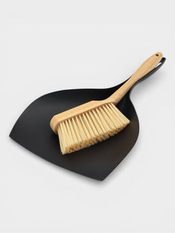 Щётка с совком Доляна Meli, бамбуковая ручка, 37×24 см, чёрная