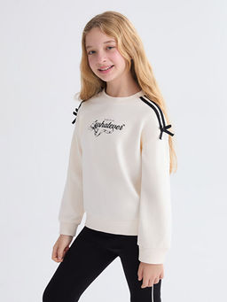 Bisiklet Yaka Bask?l? K?z ?ocuk Sweatshirt