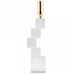 Подсвечник стеклянный "Кубизм" h28,5см, чаша металл д2,4см, h2см, отвинчивающаяся, основание 5,8х5,8см, прозрачный/золотой, в коробке (Китай)