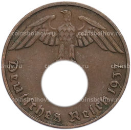 Монета 1 рейхспфенниг 1937 года D Германия
