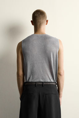 CAMISETA TANK PUNTO 100% LINO / Gris - Zara фото 3