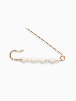 Булавка Жемчужная дорожка, 7.3 см, белая в золоте