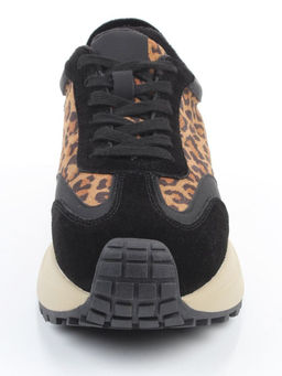 04-PCML24-1 BLACK/LEOPARD Кроссовки демисезонные женские (натуральная замша, натуральная кожа, байка)