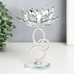 Стеклянный подсвечник на 1 свечу «Лотос на кольцах», d=4 см, 11.2×9×16.5 см